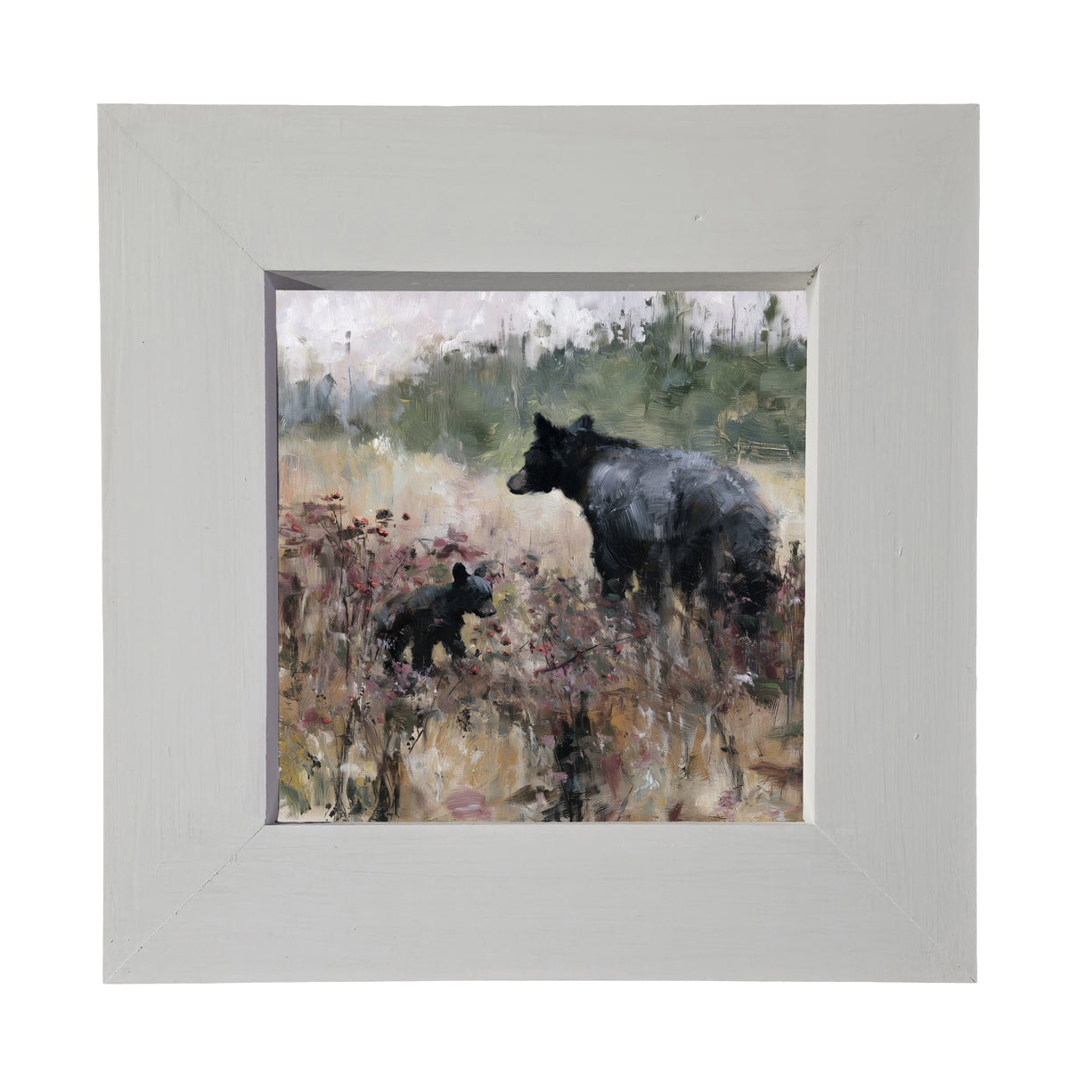 Mother black bear and cub walking together in a rustic woodland scene — product view 4