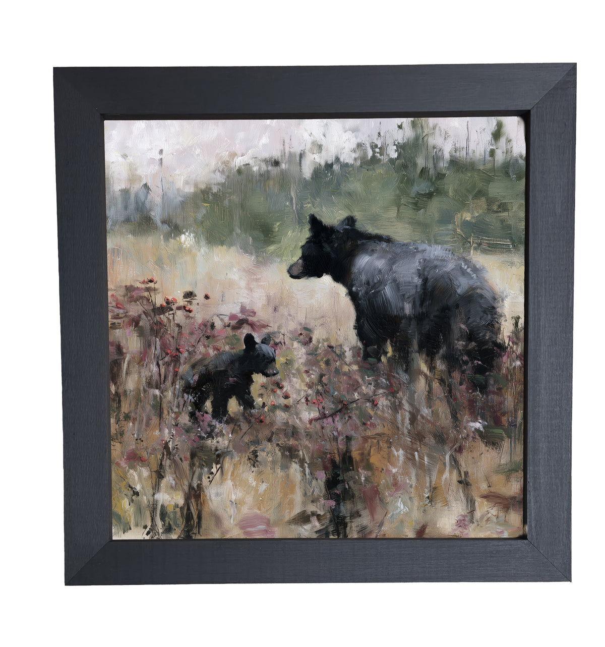 Mother black bear and cub walking together in a rustic woodland scene — product view 10