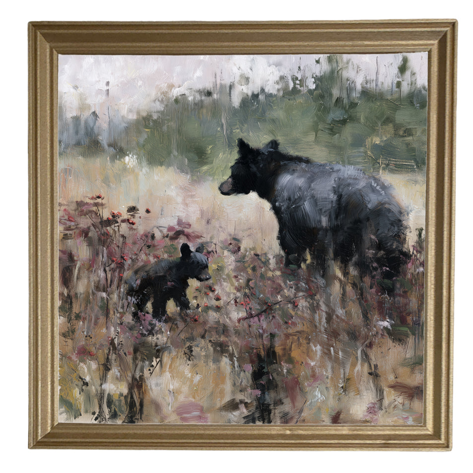 Mother black bear and cub walking together in a rustic woodland scene — product view 8