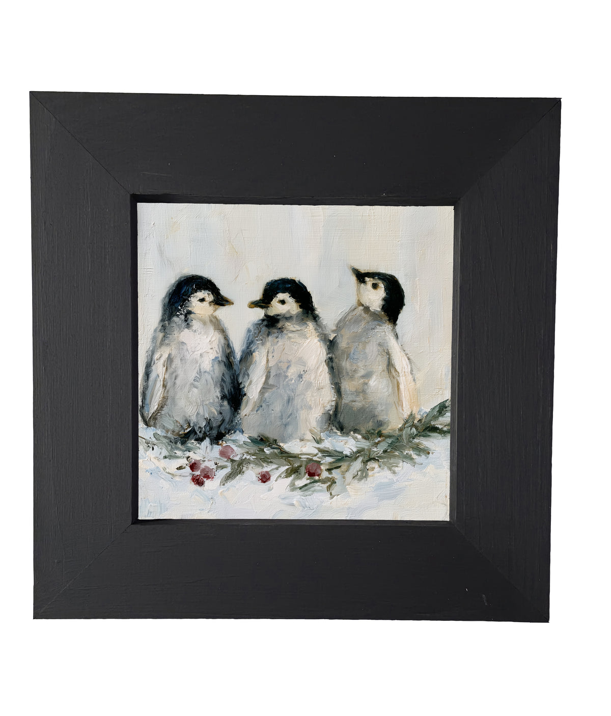three small penguins standing close together in a rustic winter scene — product view 5