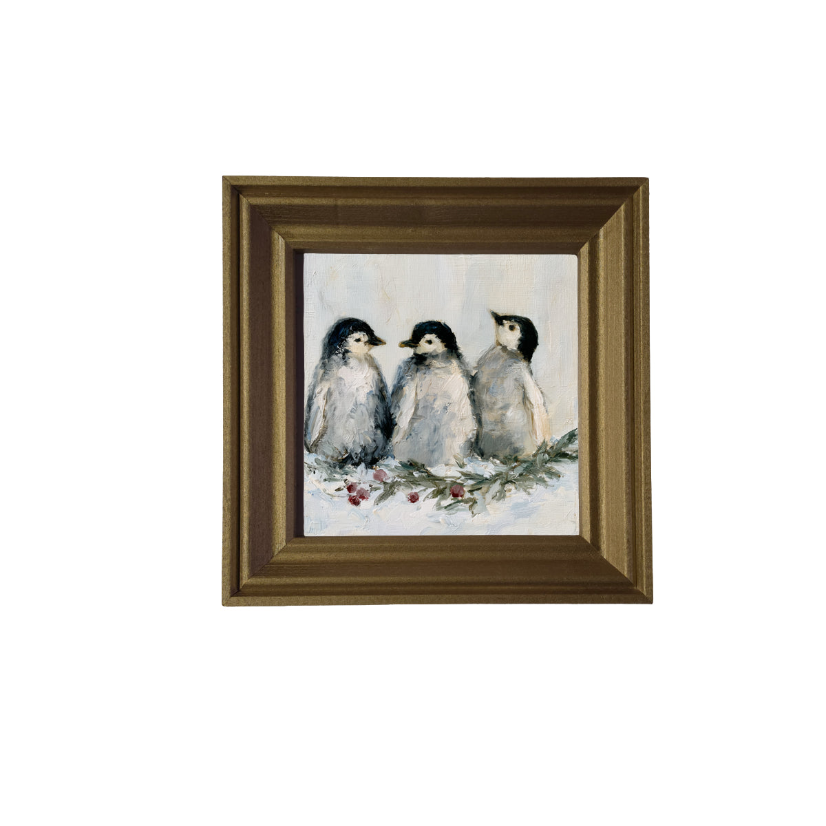 three small penguins standing close together in a rustic winter scene — product view 3