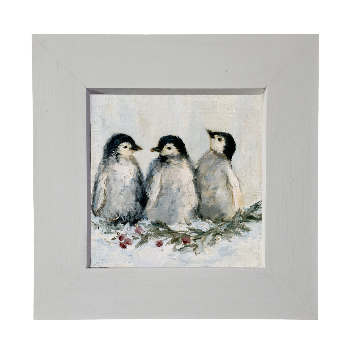 three small penguins standing close together in a rustic winter scene — product view 4