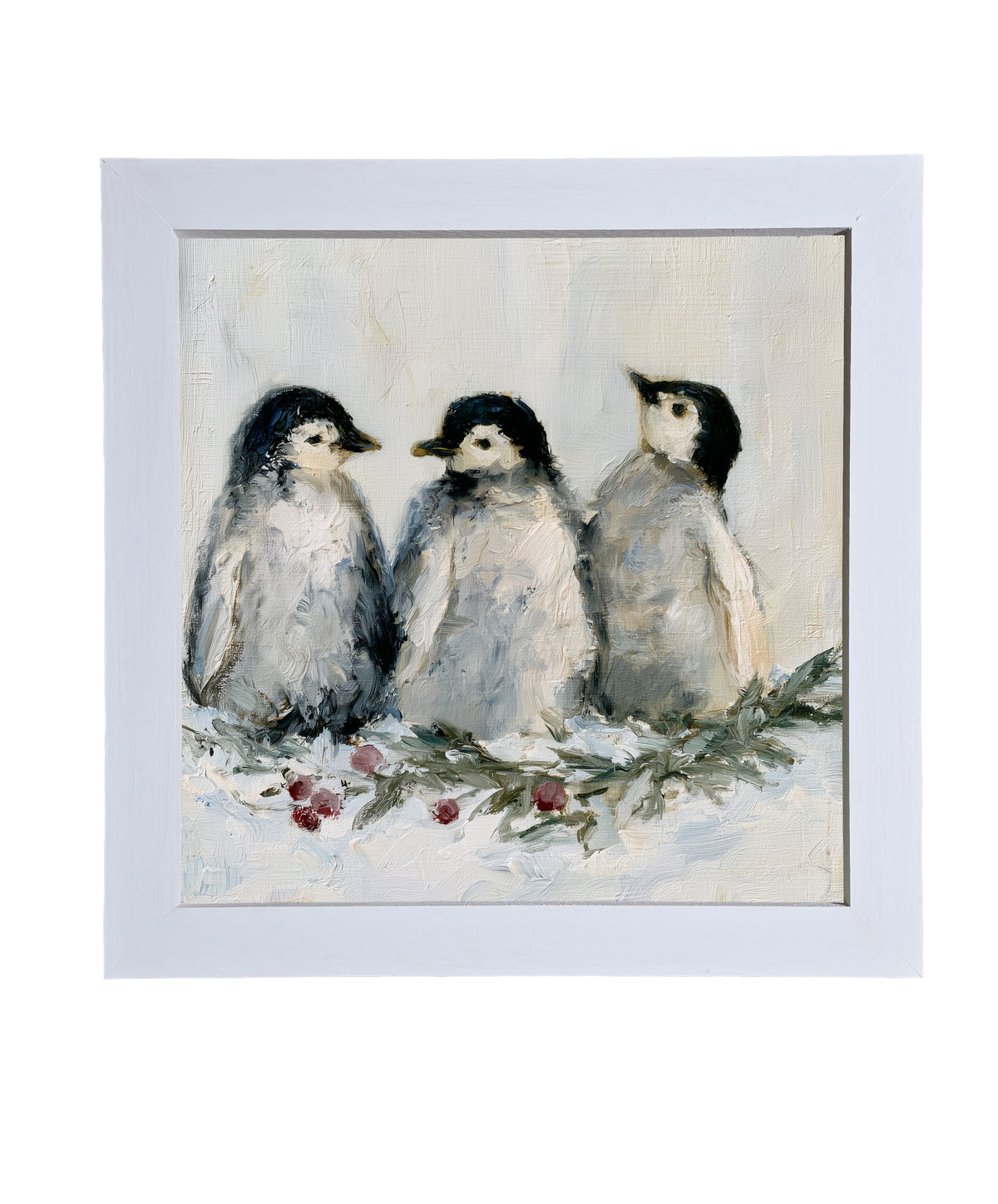 three small penguins standing close together in a rustic winter scene — product view 9