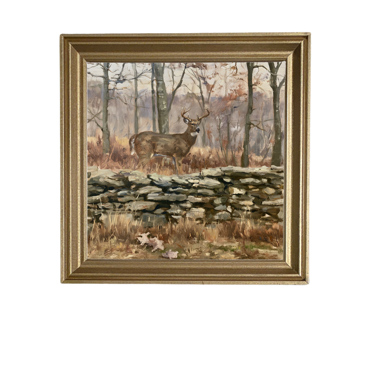 traditional oil painting with loose, restrained brushwork in neutral and gold tones, framed for farmhouse decor — product view 6