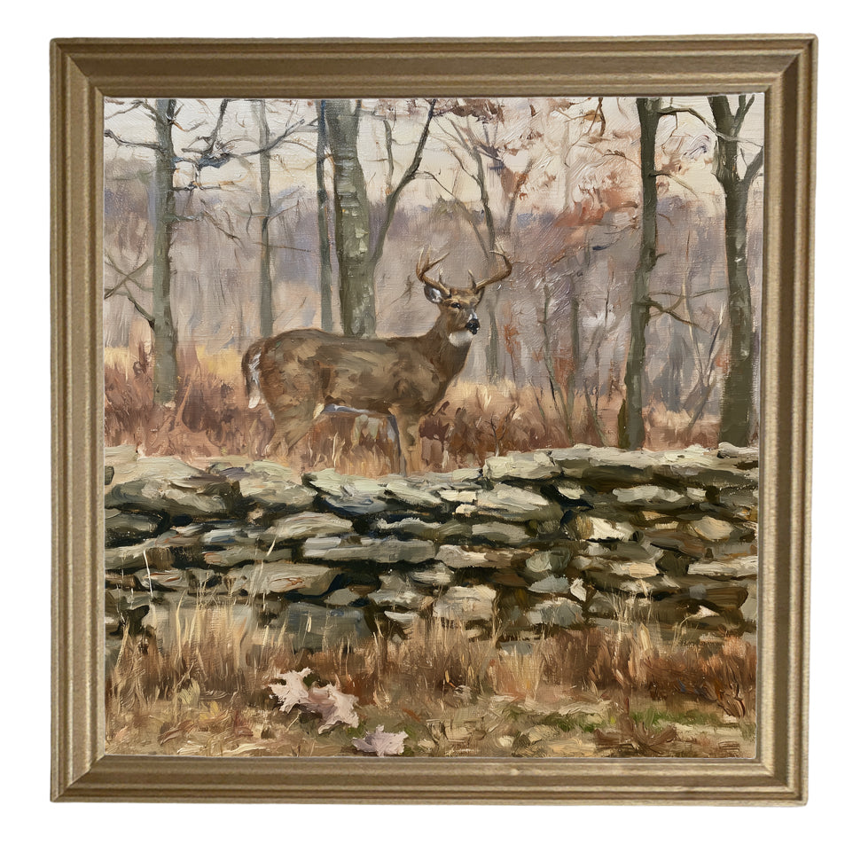 traditional oil painting with loose, restrained brushwork in neutral and gold tones, framed for farmhouse decor — product view 8