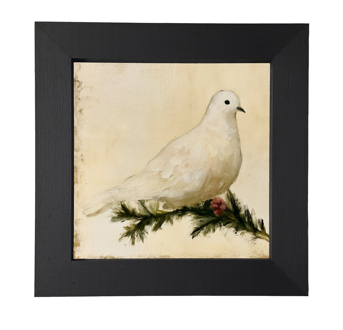 traditional oil painting with loose, restrained brushwork in neutral and gold tones, framed for farmhouse decor