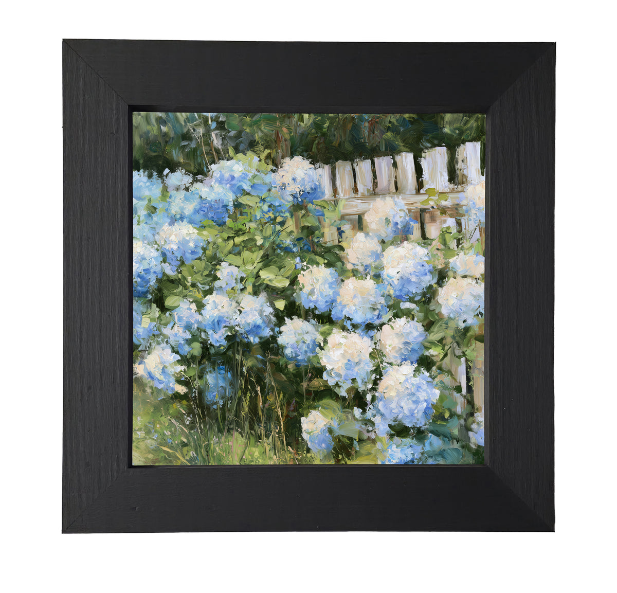 Lush blue and soft white hydrangeas arranged in a painterly farmhouse style — product view 7
