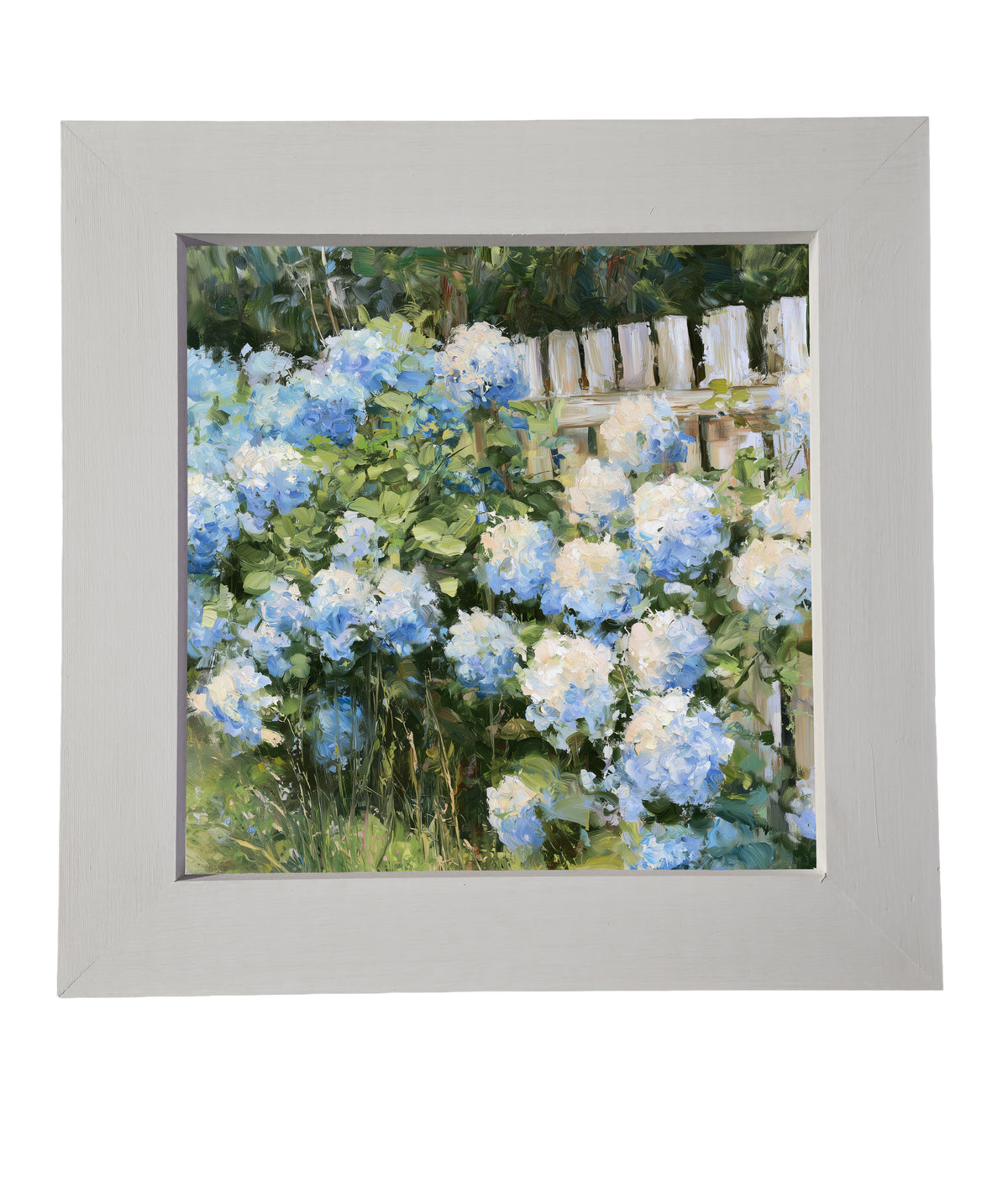Lush blue and soft white hydrangeas arranged in a painterly farmhouse style — product view 6