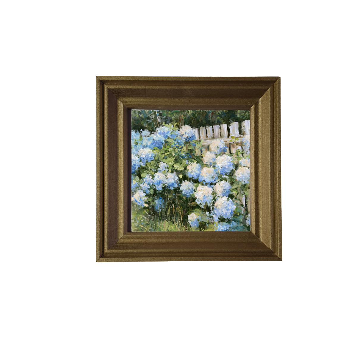 Lush blue and soft white hydrangeas arranged in a painterly farmhouse style — product view 2