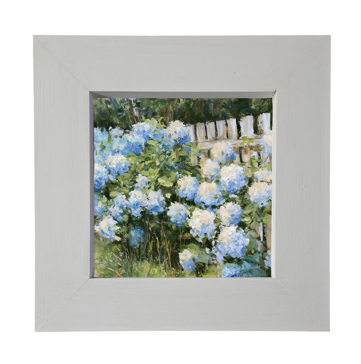 Lush blue and soft white hydrangeas arranged in a painterly farmhouse style — product view 3