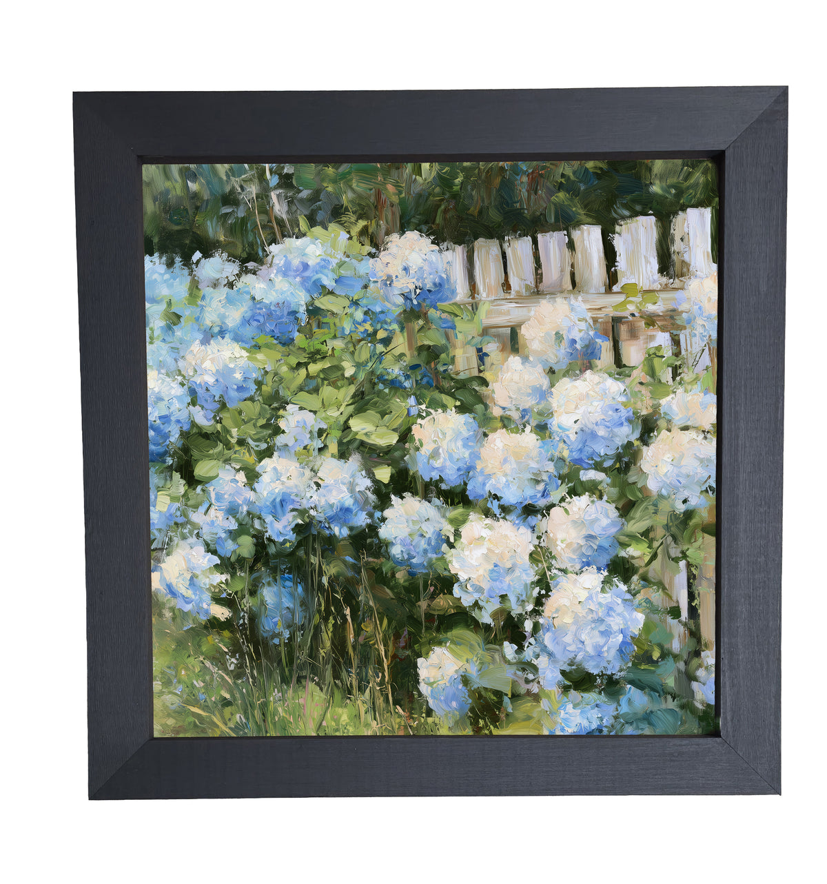 Lush blue and soft white hydrangeas arranged in a painterly farmhouse style — product view 10