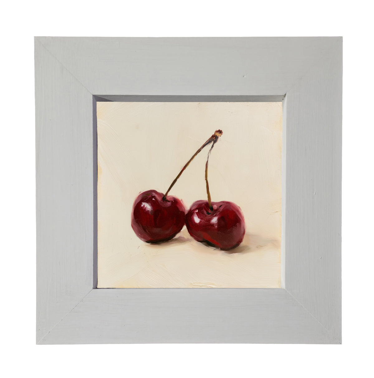 still life of two deep red cherries resting together, farmhouse style — product view 4