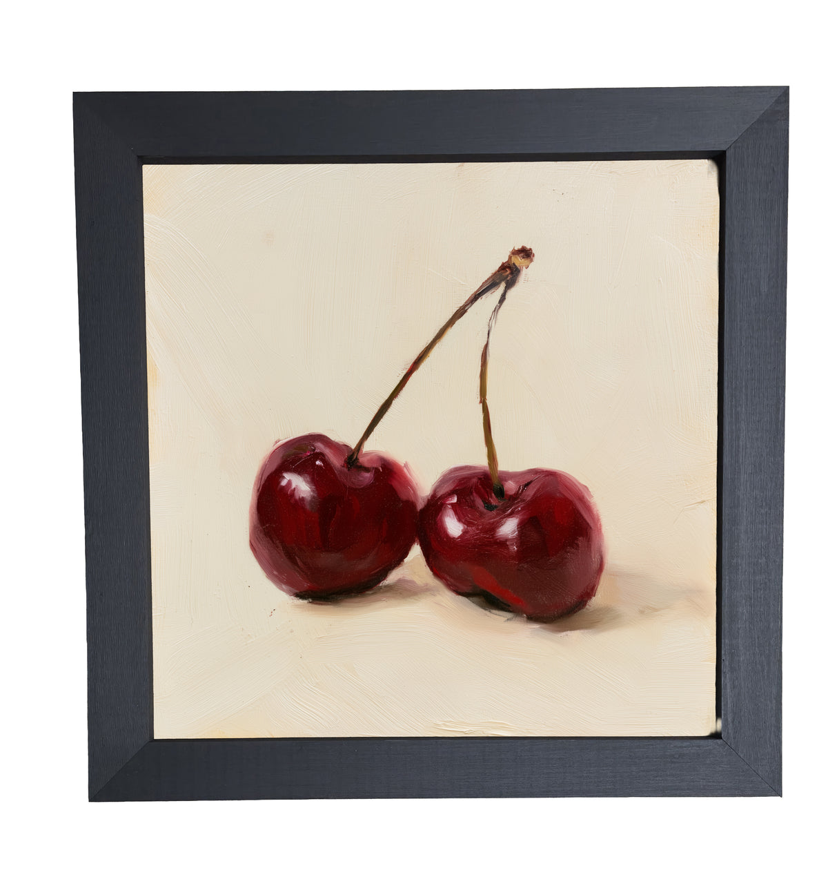 still life of two deep red cherries resting together, farmhouse style — product view 10