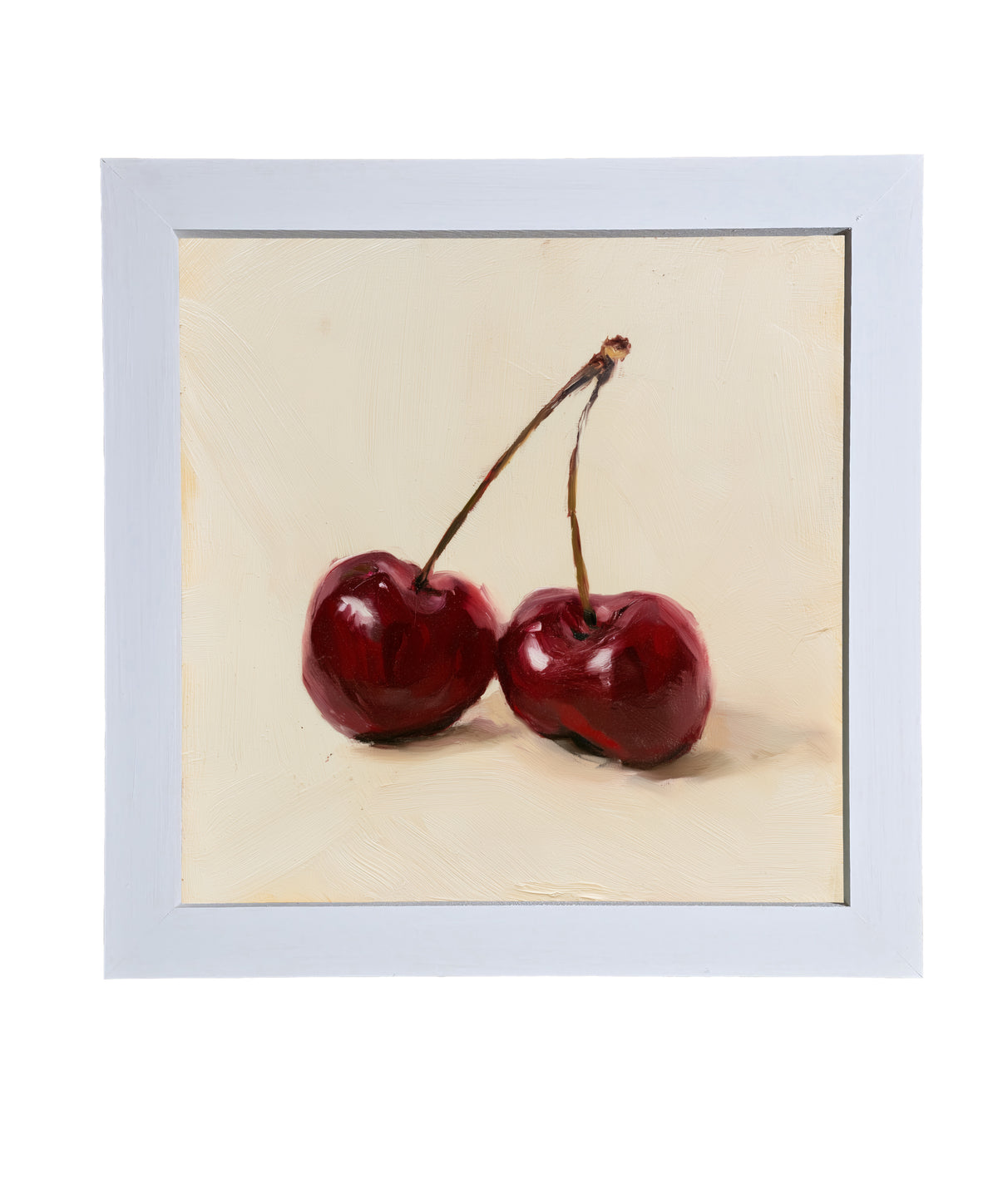 still life of two deep red cherries resting together, farmhouse style — product view 9