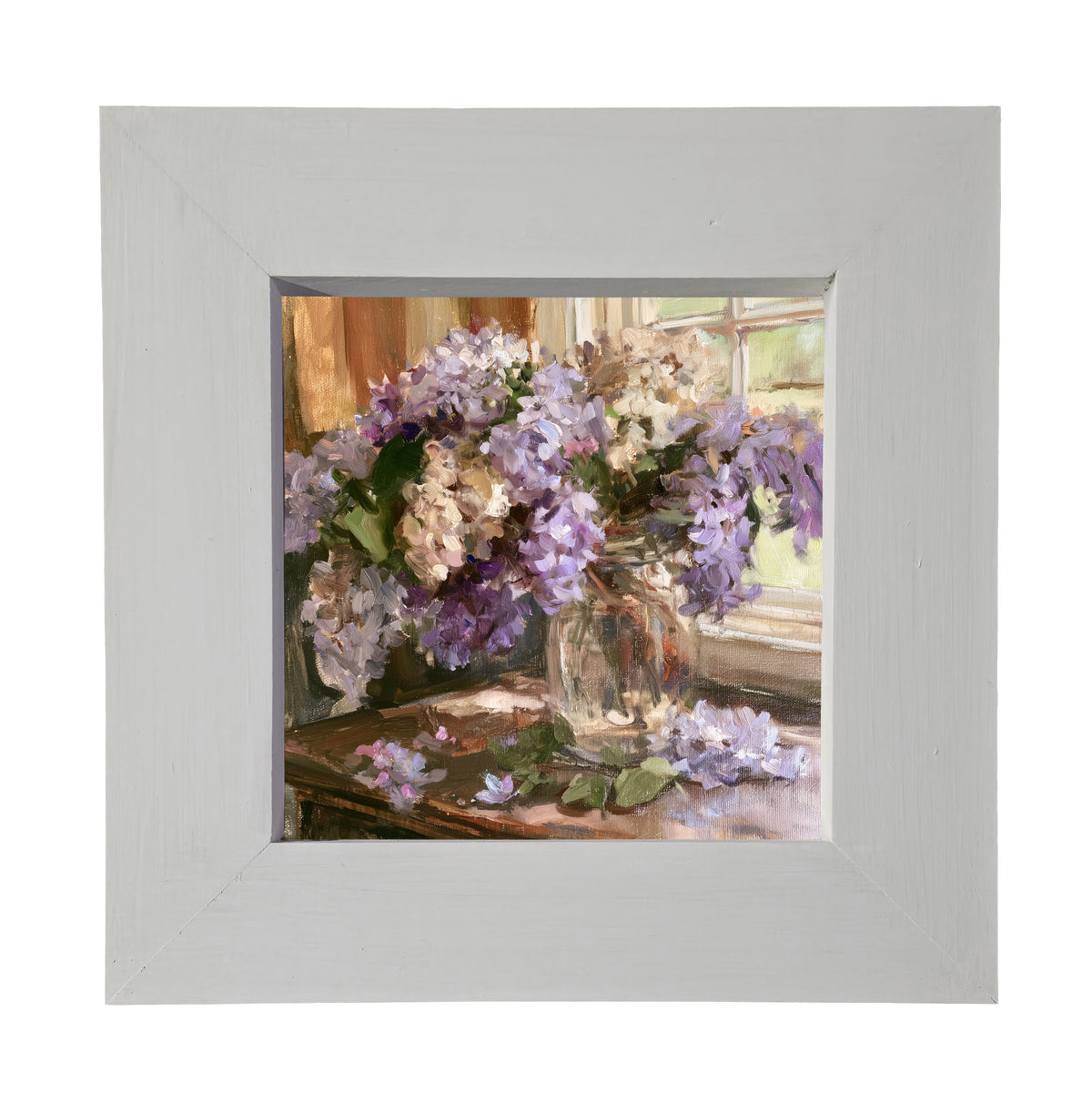 Framed wall art featuring a bouquet of lilacs in soft lavender and dusty purple tones — product view 4