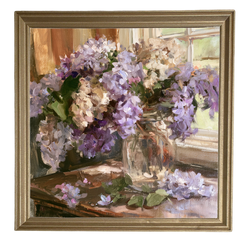 Framed wall art featuring a bouquet of lilacs in soft lavender and dusty purple tones — product view 8