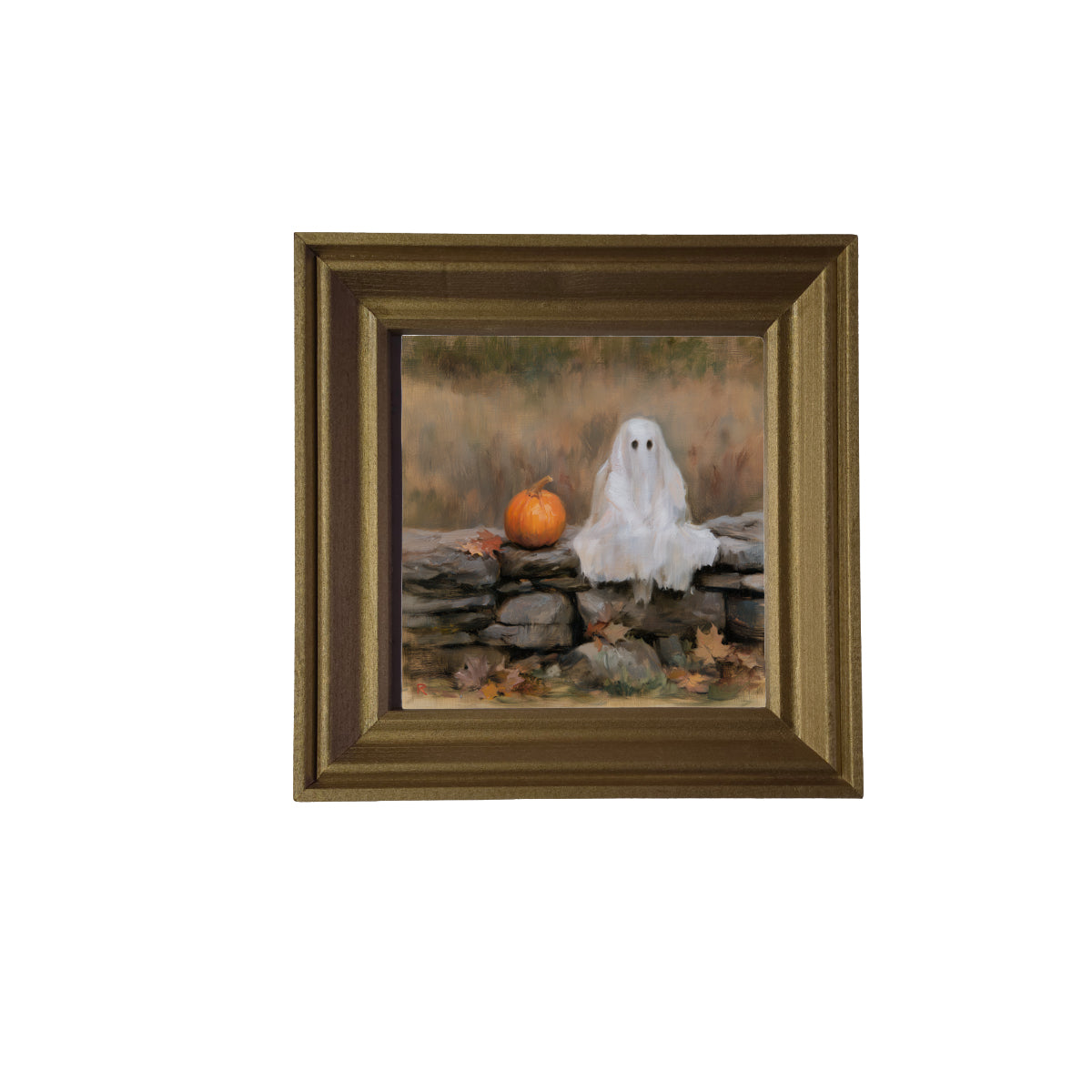 gentle white-sheet ghost sitting quietly, framed in rustic farmhouse style — product view 2