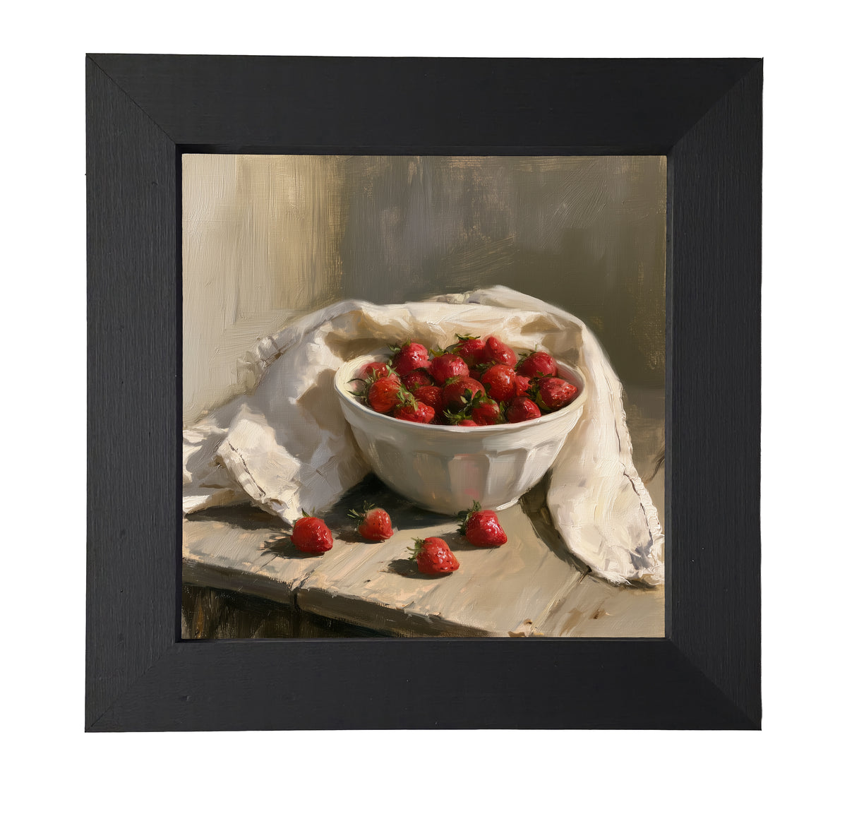 Ceramic bowl filled with fresh strawberries, farmhouse style, framed art — product view 7