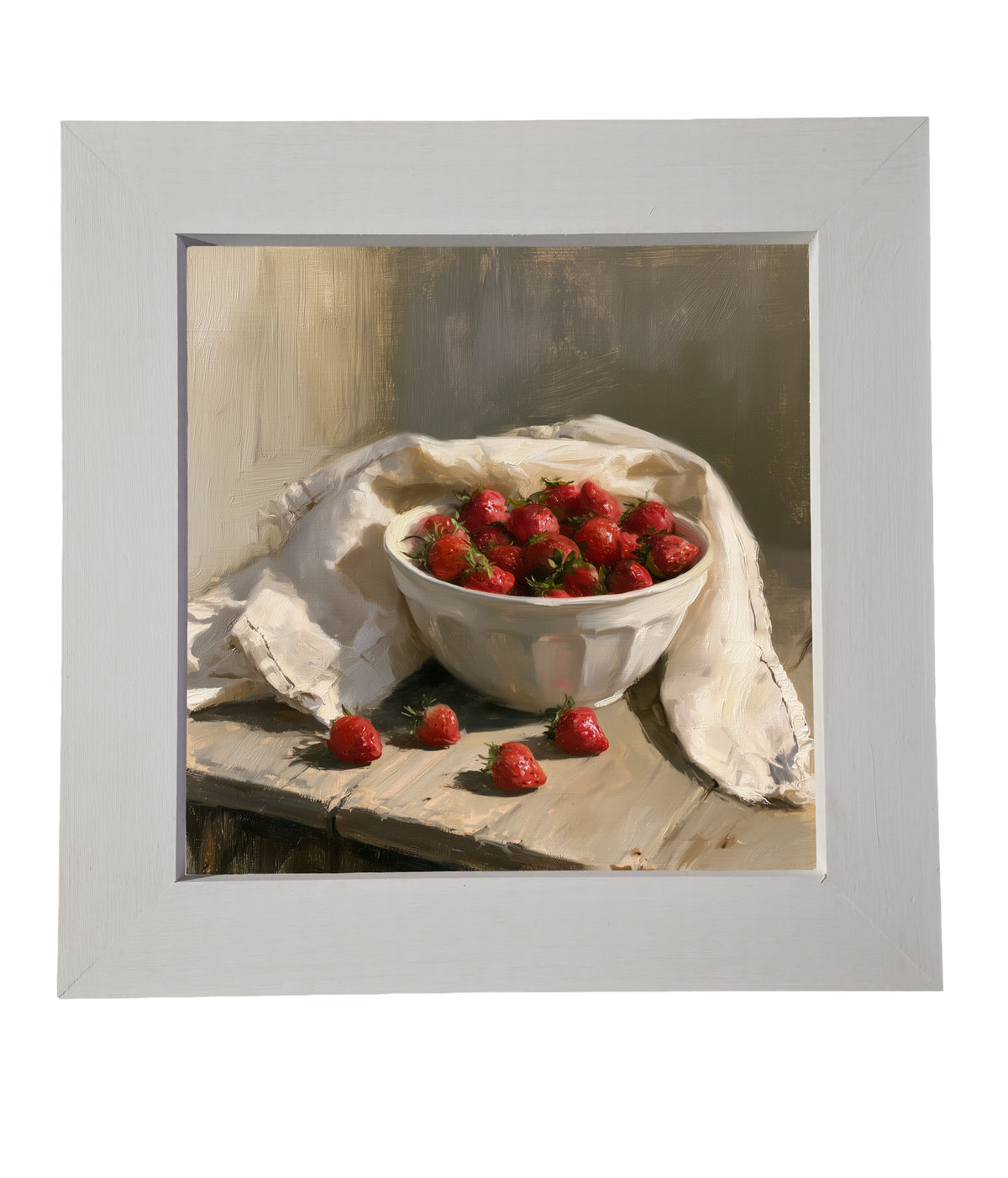 Ceramic bowl filled with fresh strawberries, farmhouse style, framed art — product view 6