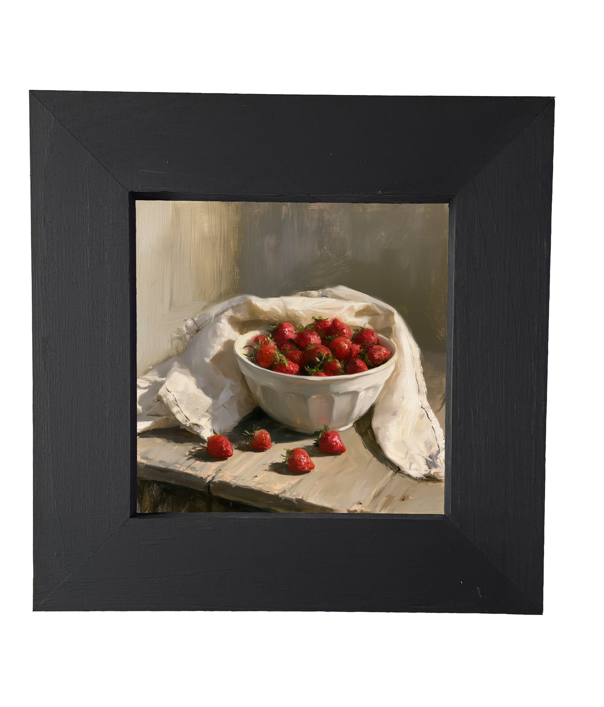 Ceramic bowl filled with fresh strawberries, farmhouse style, framed art — product view 4