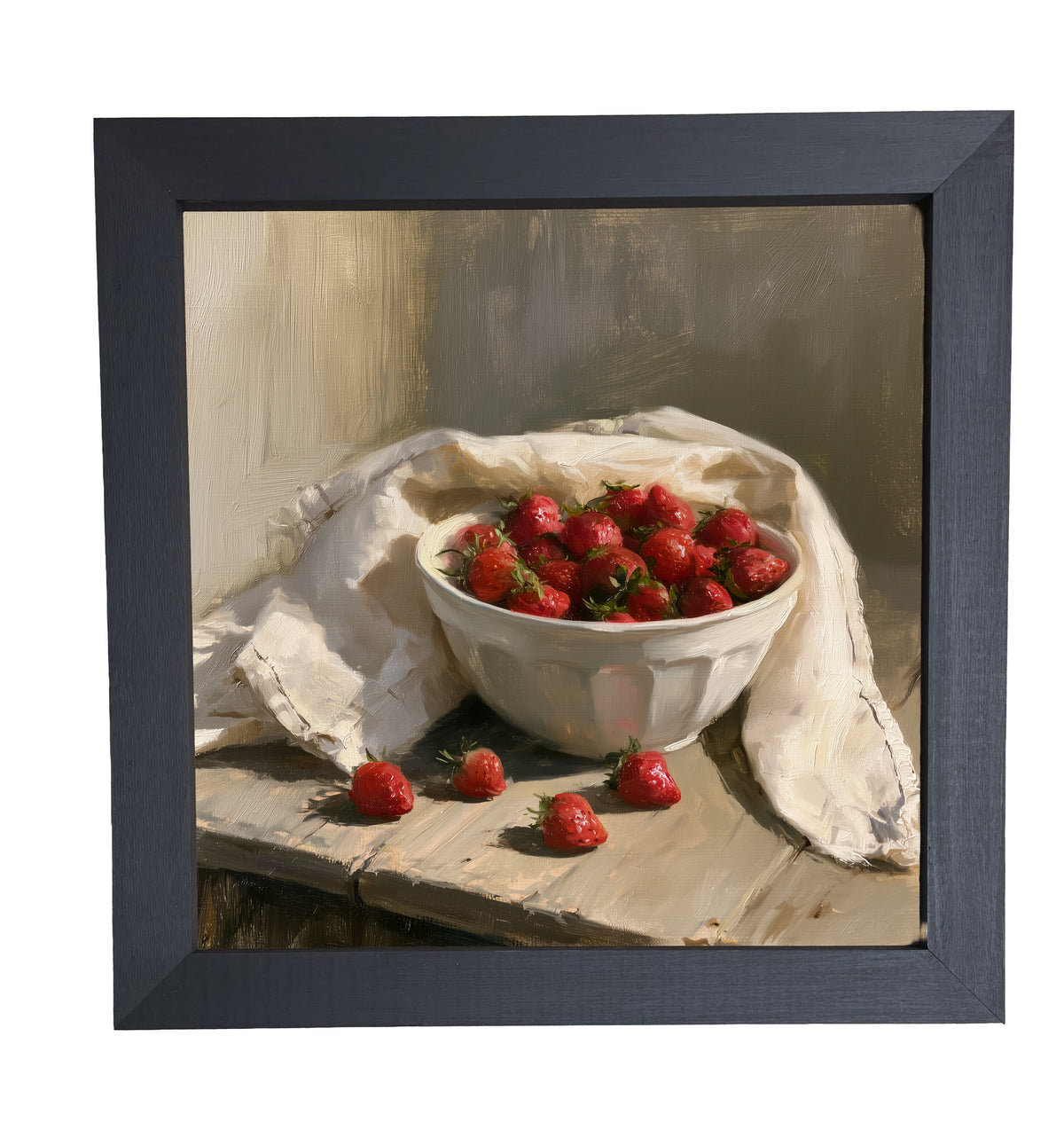Ceramic bowl filled with fresh strawberries, farmhouse style, framed art — product view 10