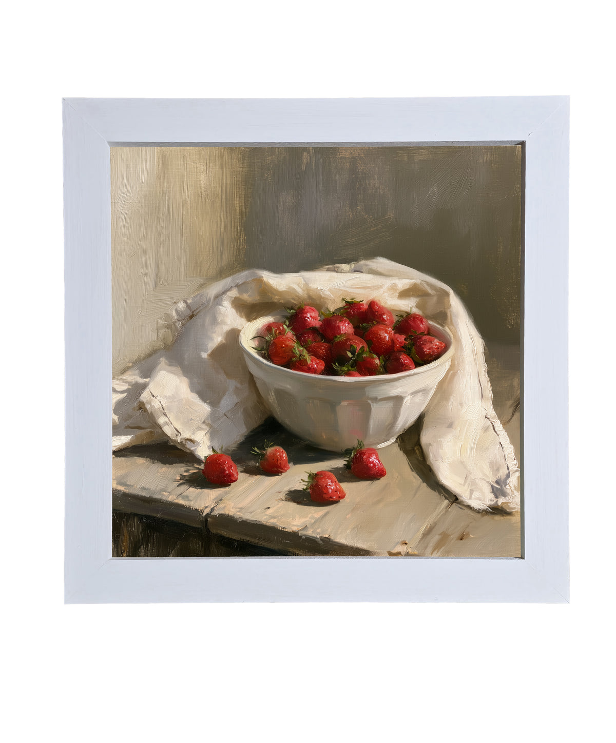Ceramic bowl filled with fresh strawberries, farmhouse style, framed art — product view 9