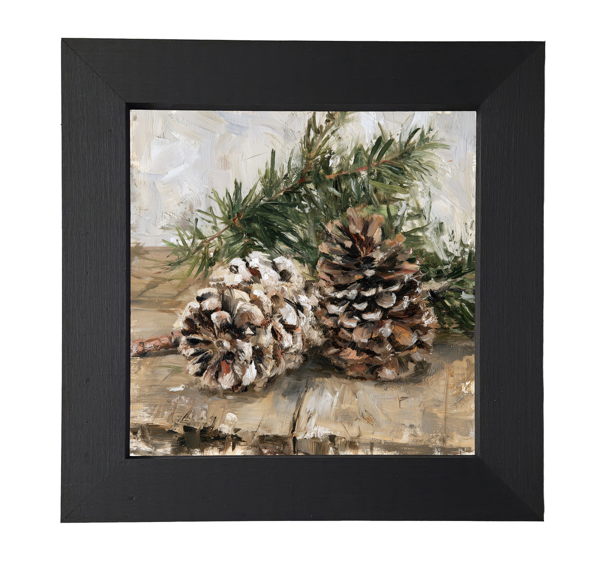 Painterly artwork of pinecones and a pine branch on a rustic wooden table — product view 7