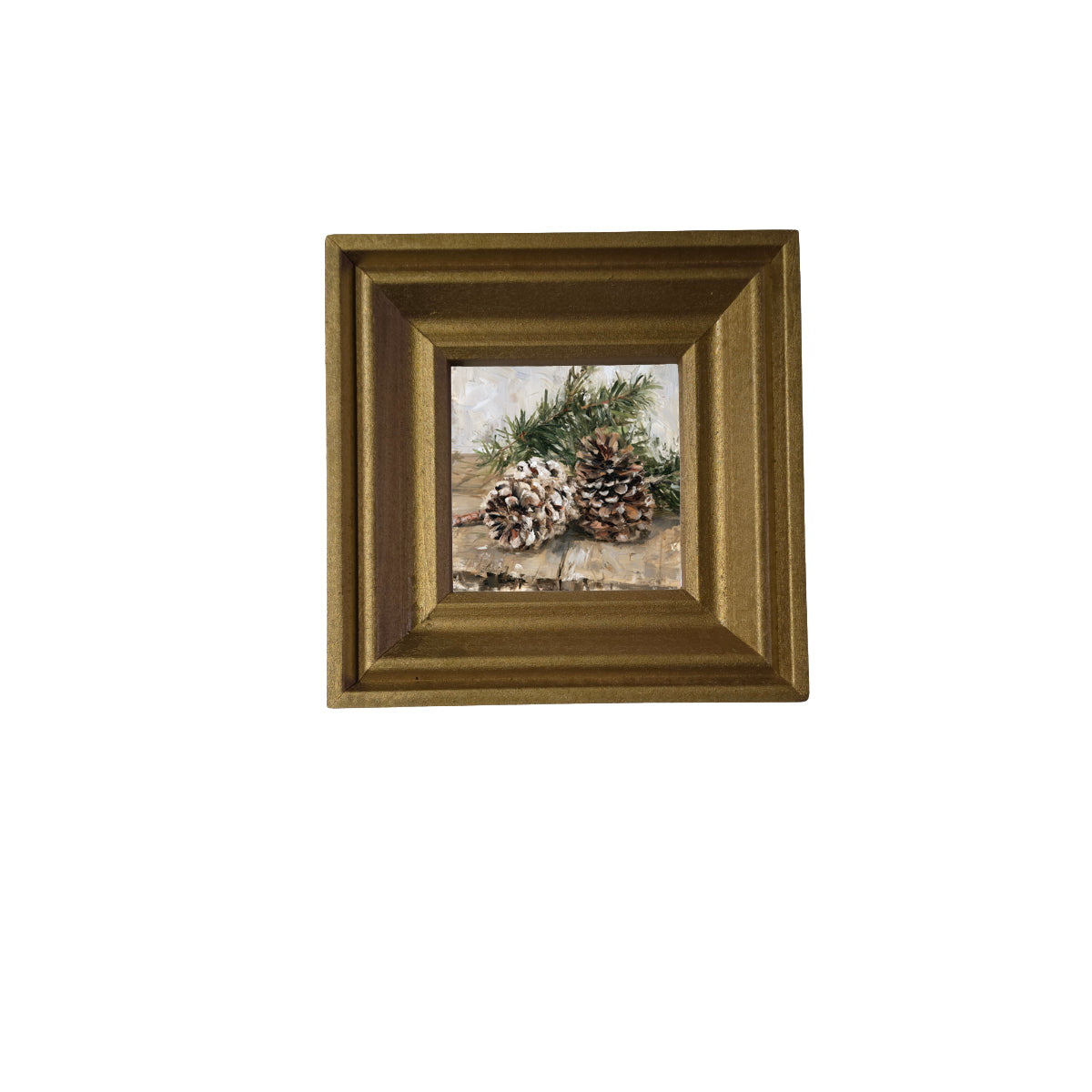 Painterly artwork of pinecones and a pine branch on a rustic wooden table — product view 2