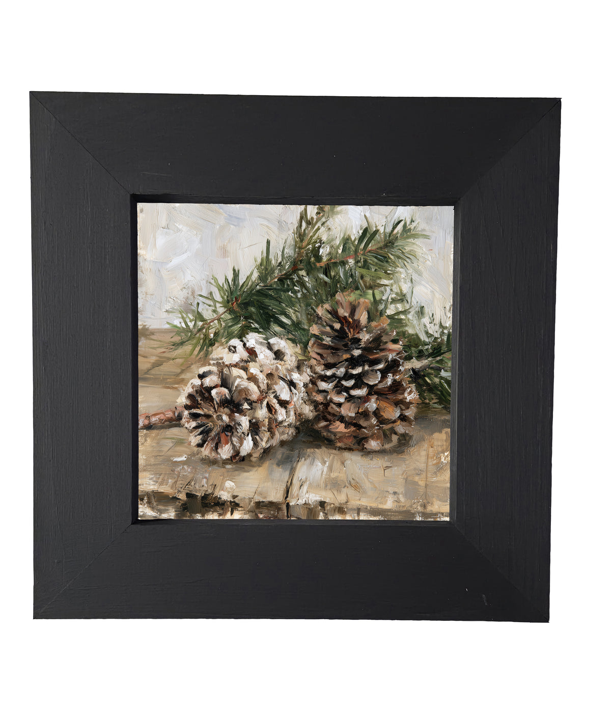Painterly artwork of pinecones and a pine branch on a rustic wooden table — product view 5