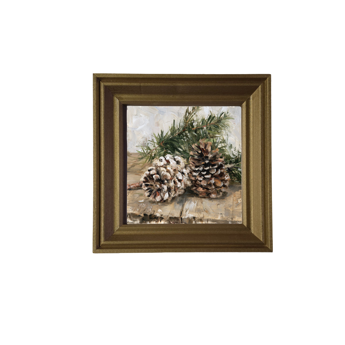 Painterly artwork of pinecones and a pine branch on a rustic wooden table — product view 3
