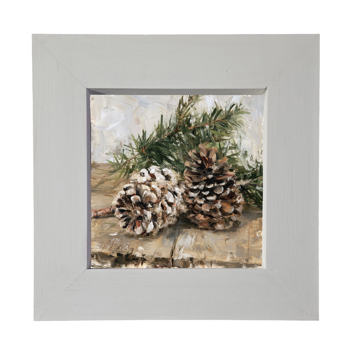 Painterly artwork of pinecones and a pine branch on a rustic wooden table — product view 4