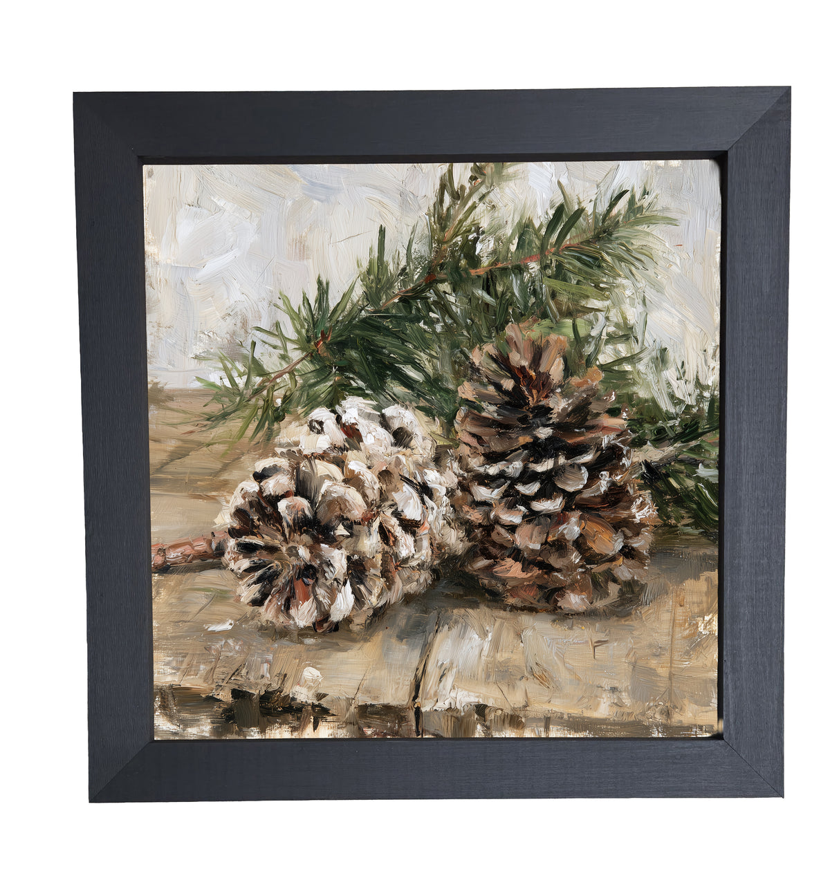 Painterly artwork of pinecones and a pine branch on a rustic wooden table — product view 10