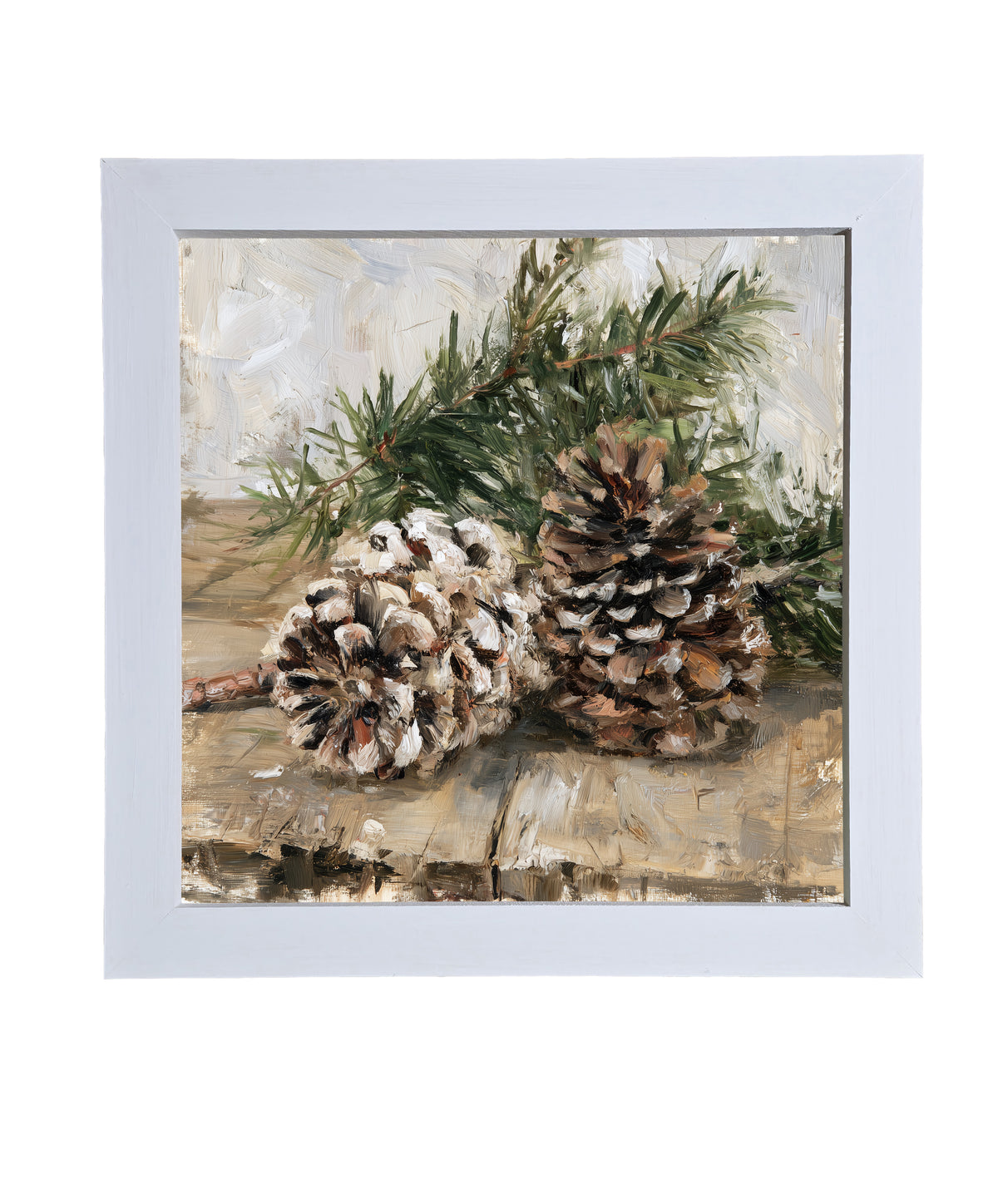 Painterly artwork of pinecones and a pine branch on a rustic wooden table — product view 9