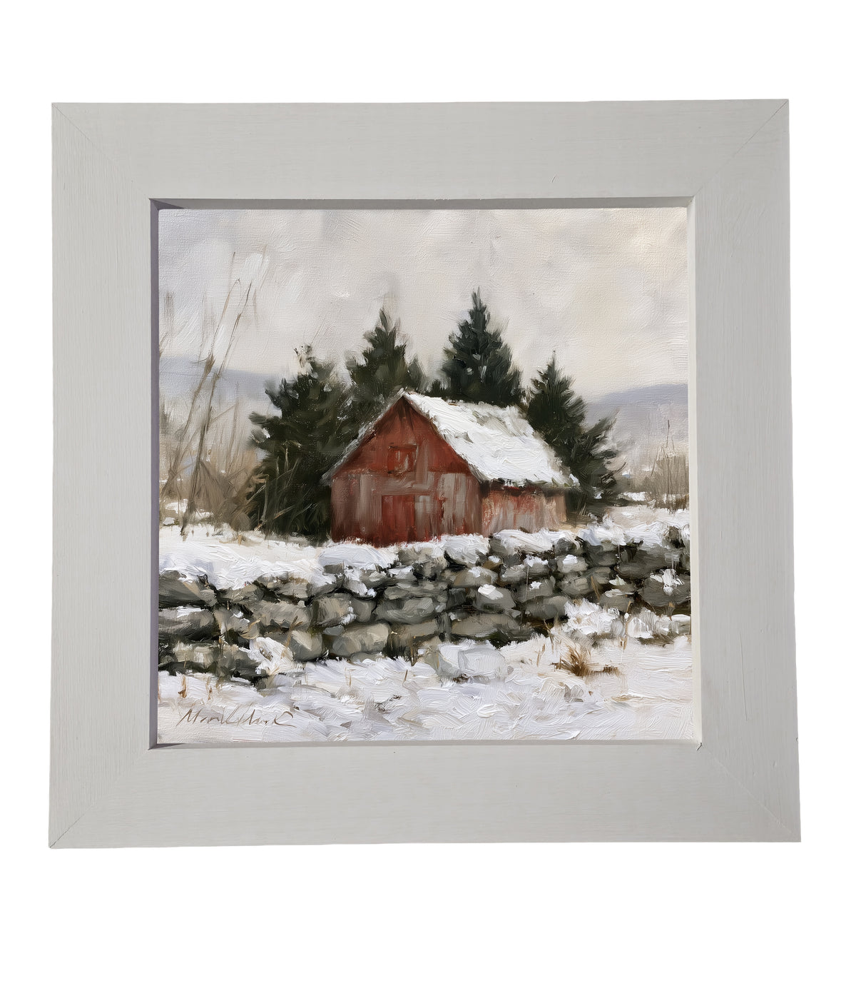weathered red barn in a peaceful rural farmhouse landscape