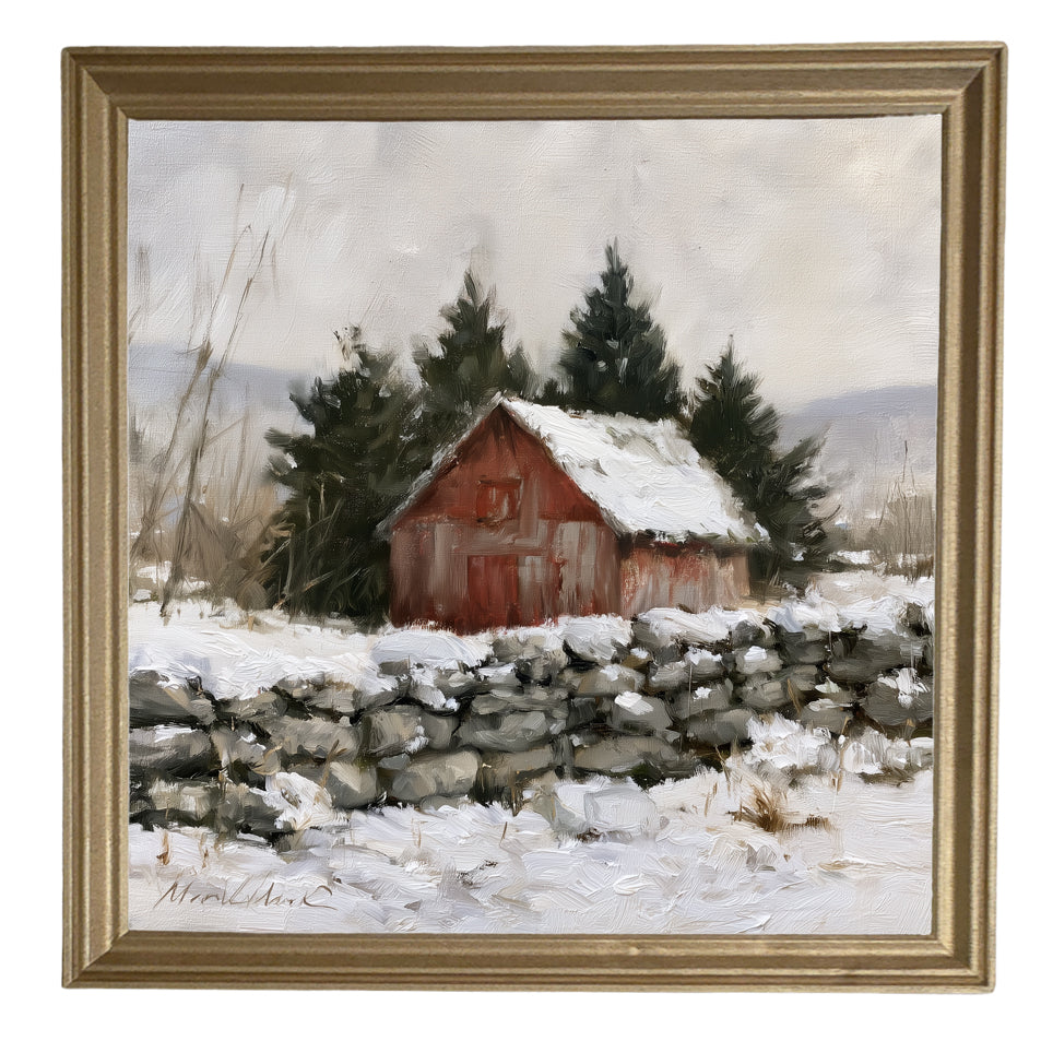 weathered red barn in a peaceful rural farmhouse landscape — product view 8