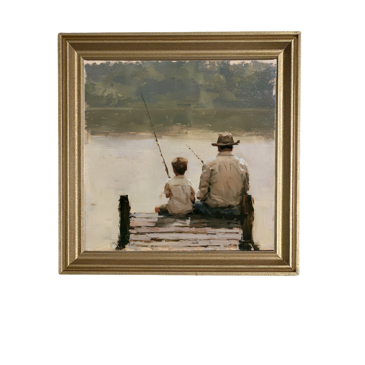Traditional oil painting with loose, restrained brushwork in neutral and gold tones, framed for farmhouse decor — product view 6