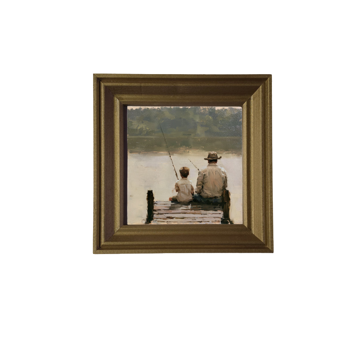 Traditional oil painting with loose, restrained brushwork in neutral and gold tones, framed for farmhouse decor — product view 3