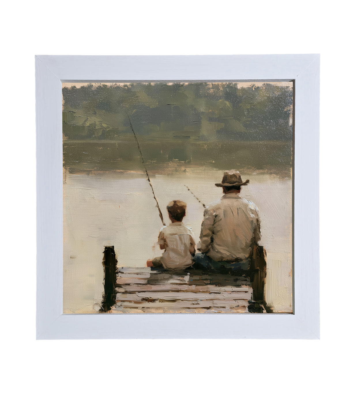 Traditional oil painting with loose, restrained brushwork in neutral and gold tones, framed for farmhouse decor — product view 9