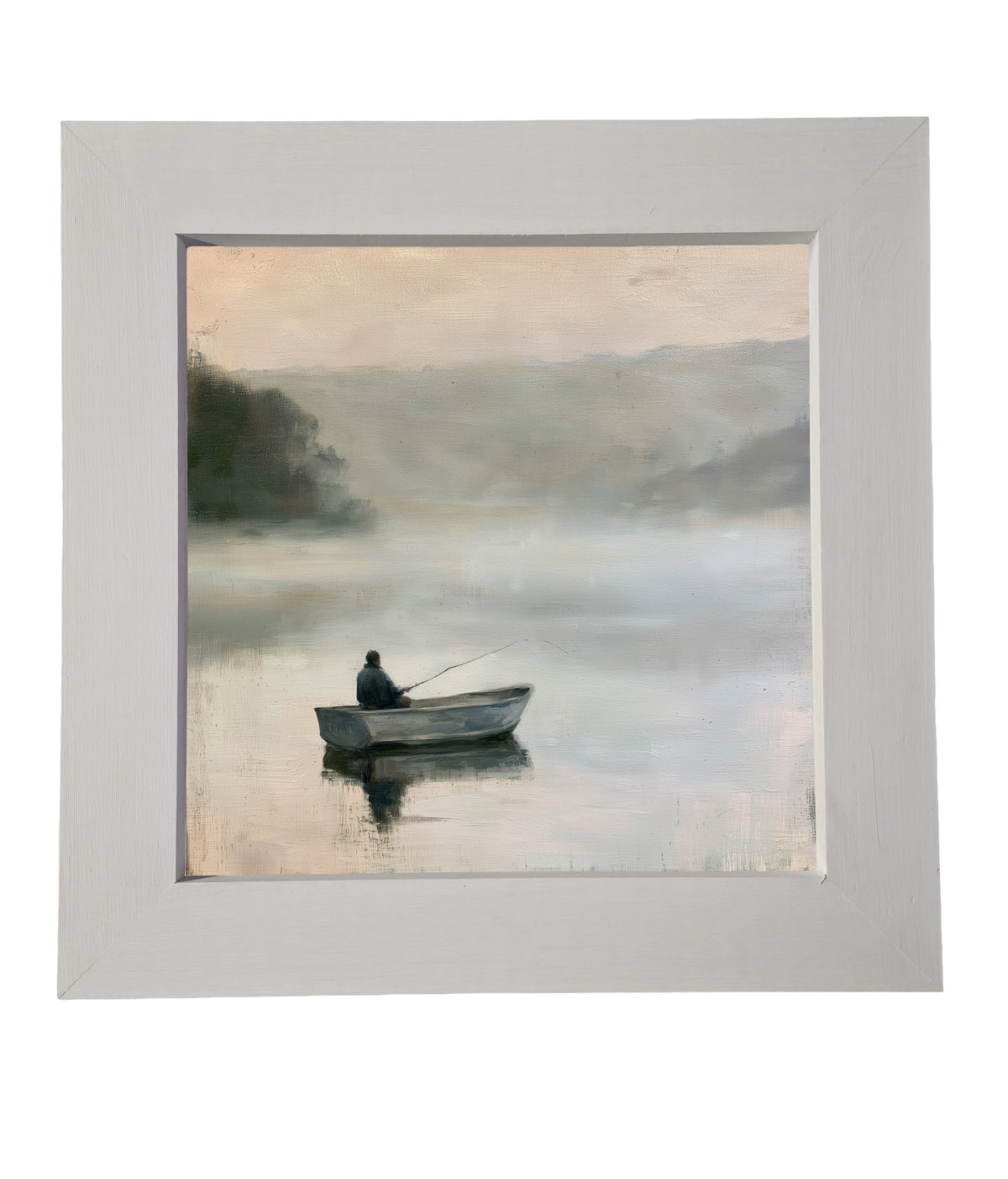 farmhouse landscape oil painting with loose, restrained brushwork in neutral tones, framed — product view 7