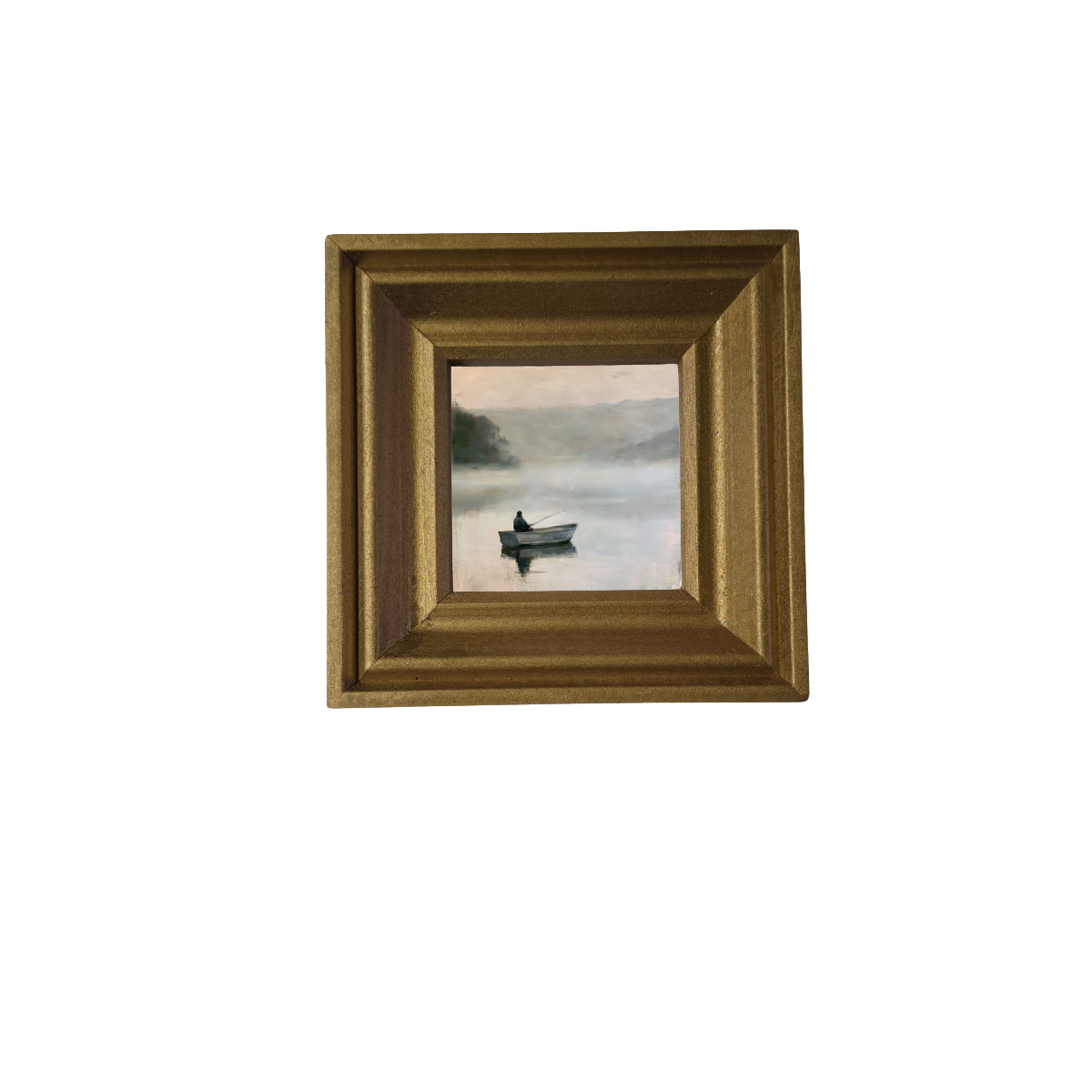 farmhouse landscape oil painting with loose, restrained brushwork in neutral tones, framed — product view 2