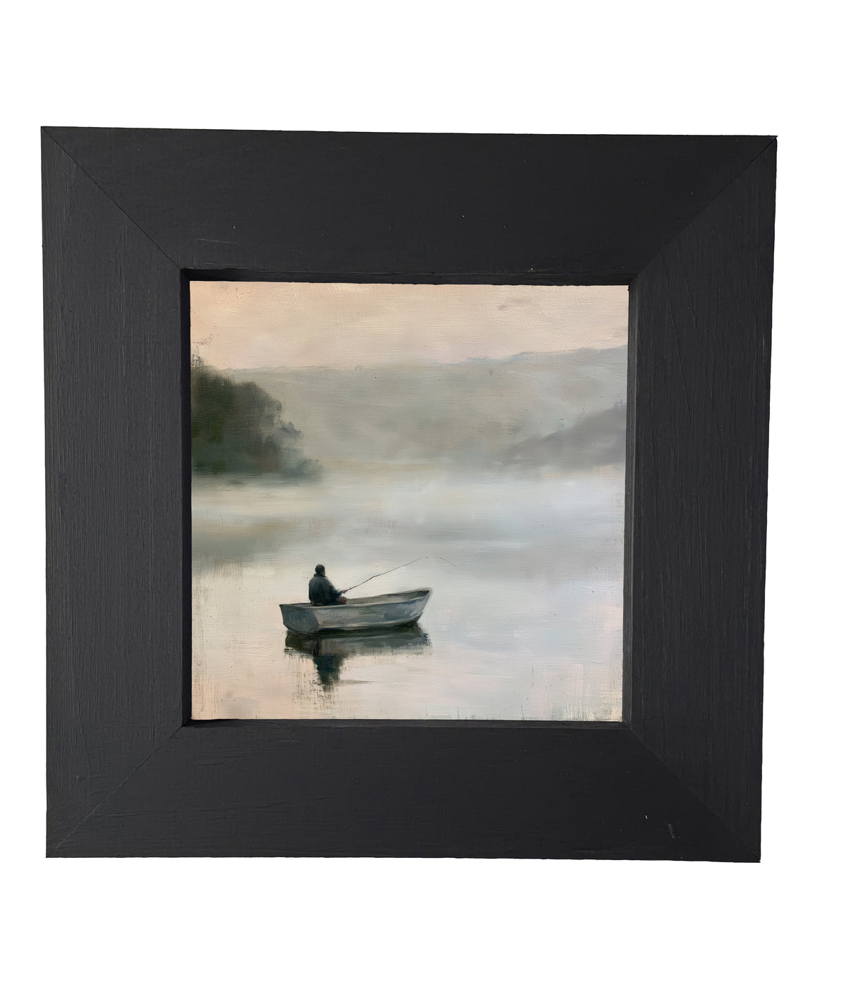 farmhouse landscape oil painting with loose, restrained brushwork in neutral tones, framed — product view 5