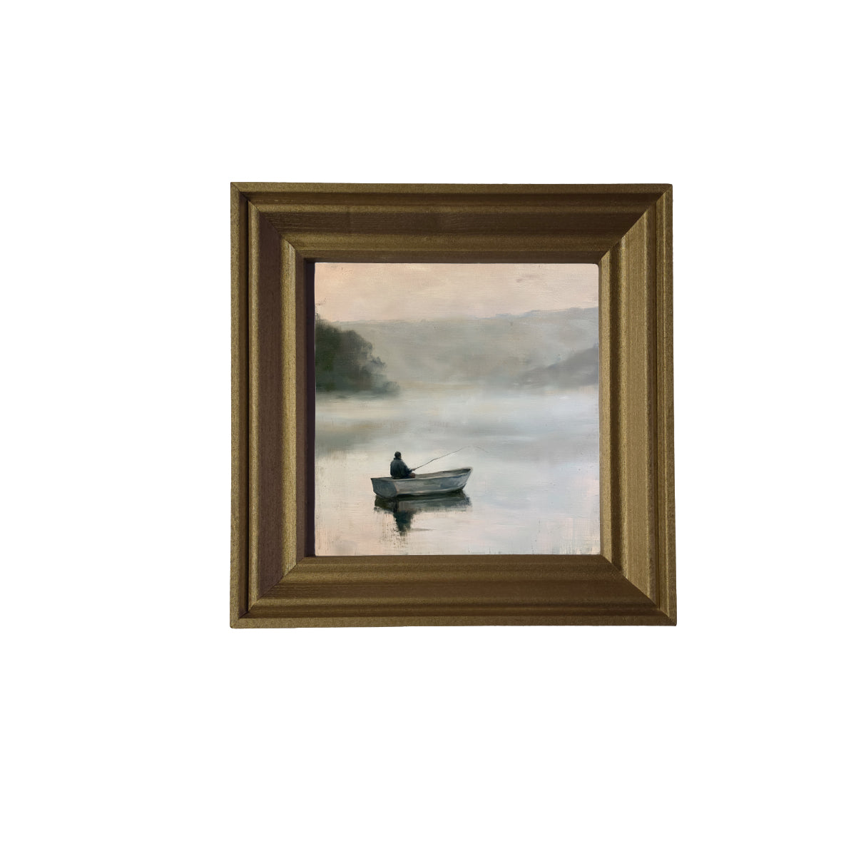 farmhouse landscape oil painting with loose, restrained brushwork in neutral tones, framed — product view 3