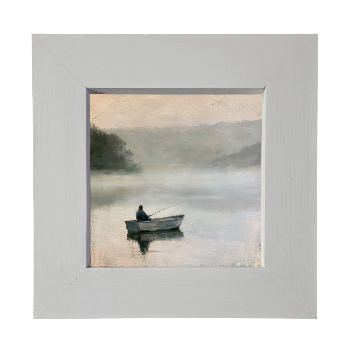 farmhouse landscape oil painting with loose, restrained brushwork in neutral tones, framed — product view 4