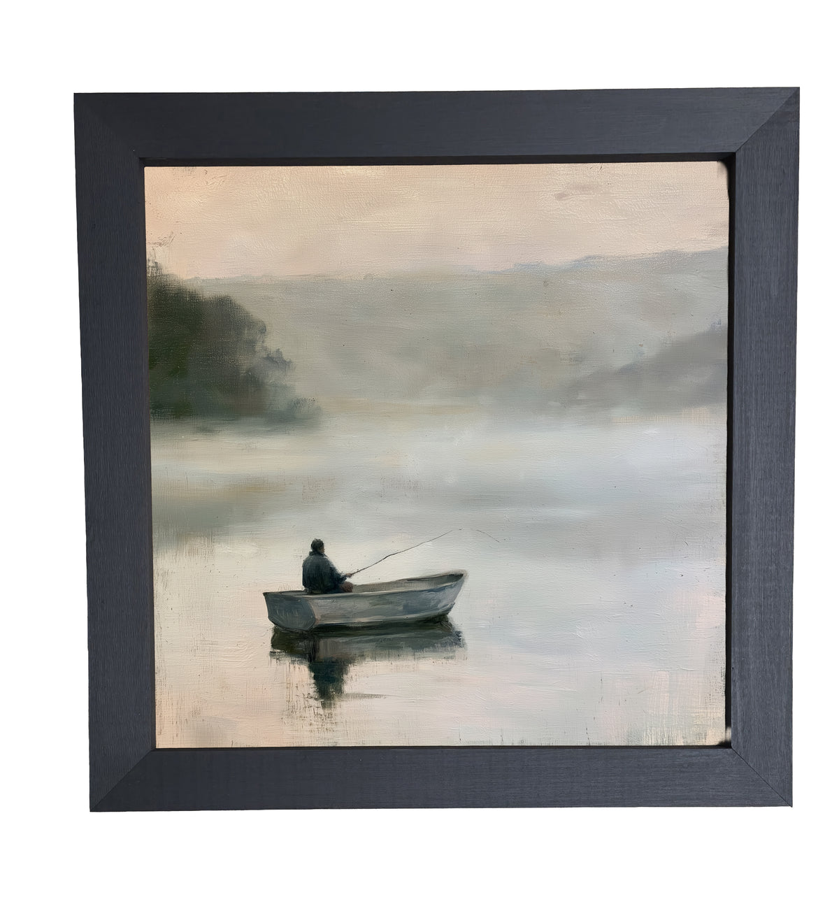 farmhouse landscape oil painting with loose, restrained brushwork in neutral tones, framed — product view 10