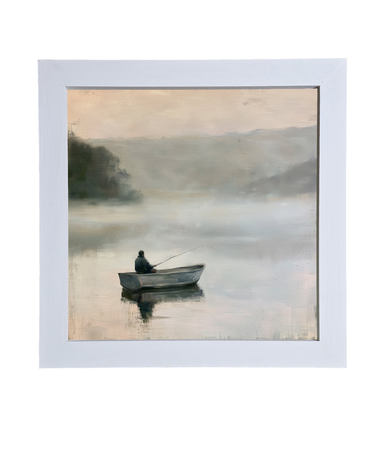farmhouse landscape oil painting with loose, restrained brushwork in neutral tones, framed — product view 9