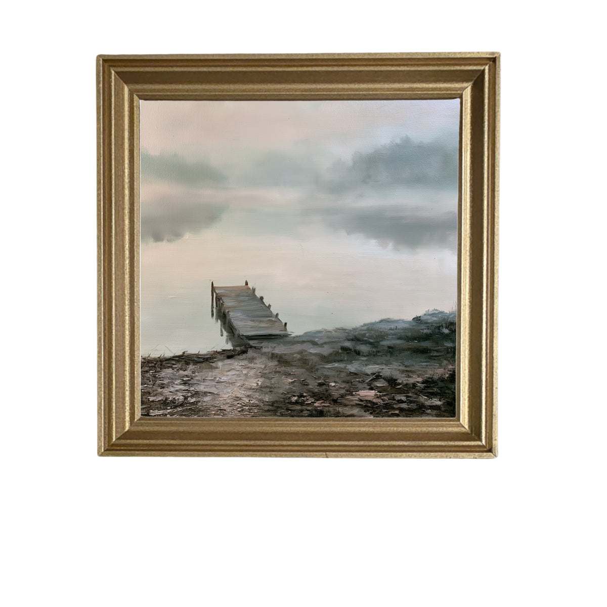 Traditional oil painting with loose, restrained brushwork in a handcrafted frame