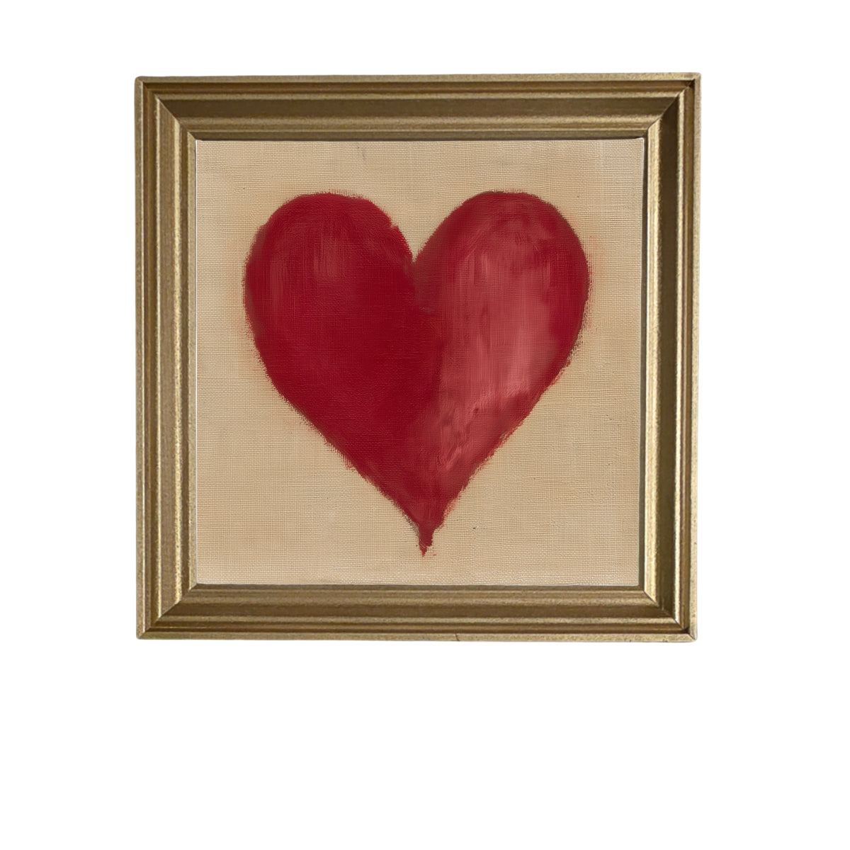rustic framed art featuring a softly imperfect deep red heart on white background