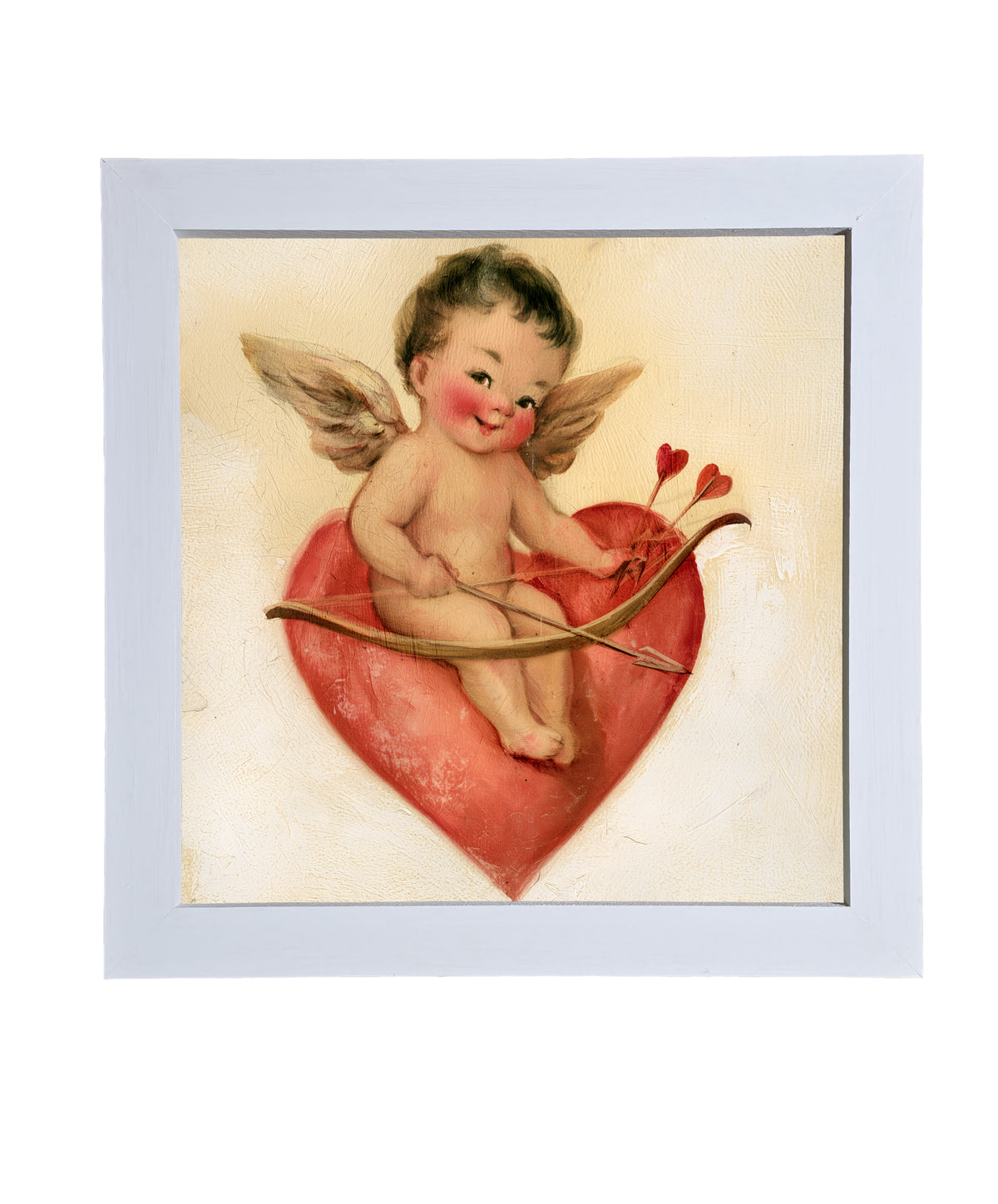 vintage-style framed art of a cheerful Cupid sitting playfully, rustic farmhouse frame — product view 9