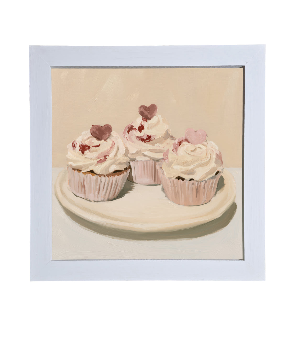 Three vintage-style Valentine cupcakes with heart decorations in a rustic farmhouse frame — product view 9