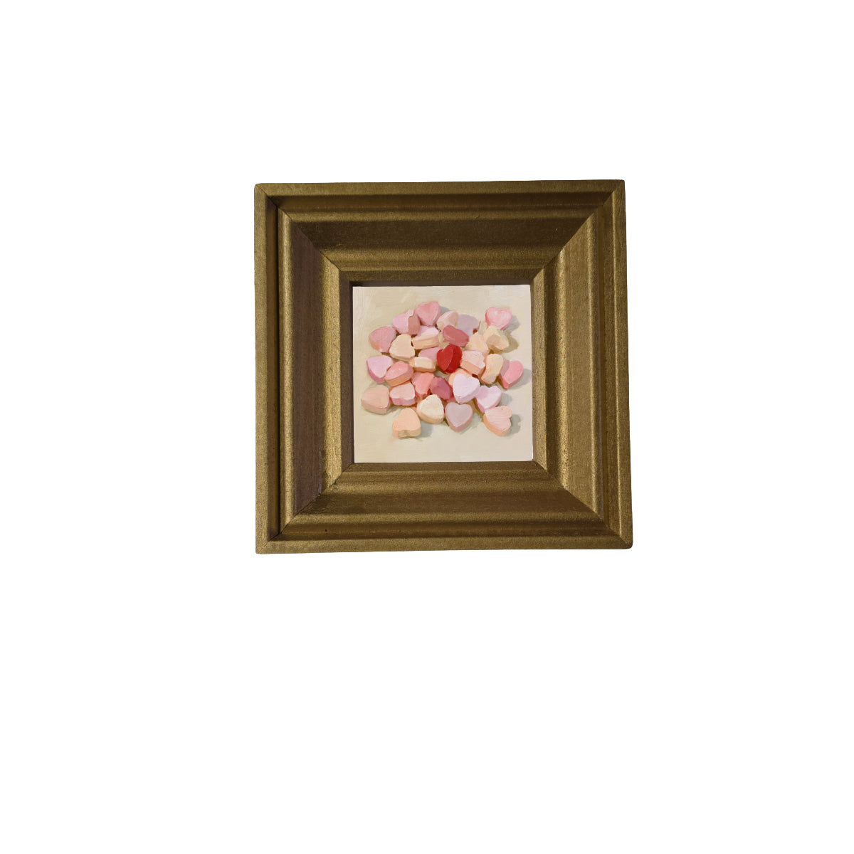 Painterly artwork of pastel heart-shaped candies in pink, red, cream, and peach tones. — product view 2